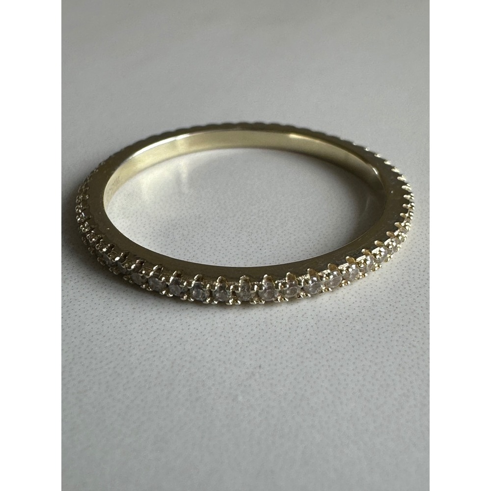 925 Sterling Silver Gold Tone Cubic Zirconia Eternity Band Ring Size 8
